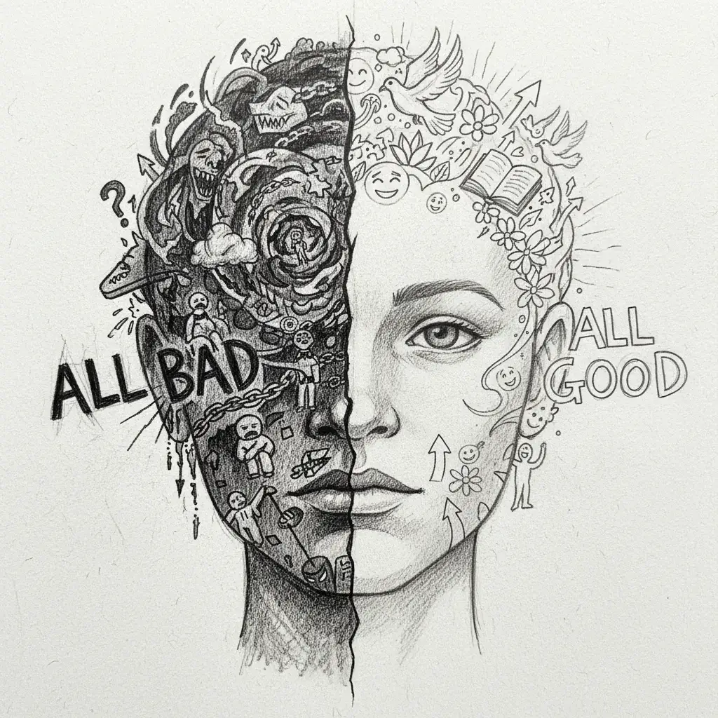 Когнитивное искажение - Чёрно-белое мышление: восприятие мира только в крайних категориях без промежуточных оттенков